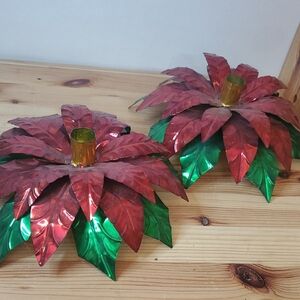 Festive Poinsettia Candle Holders D
